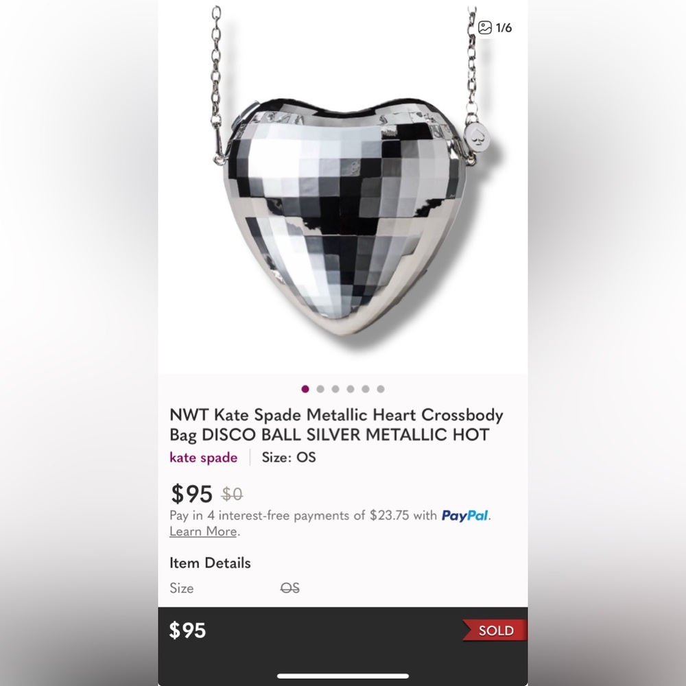 NWT Kate Spade x Target Silver Reflective Disco Heart Shaped Crossbody Bag Purse - Picture 6 of 6